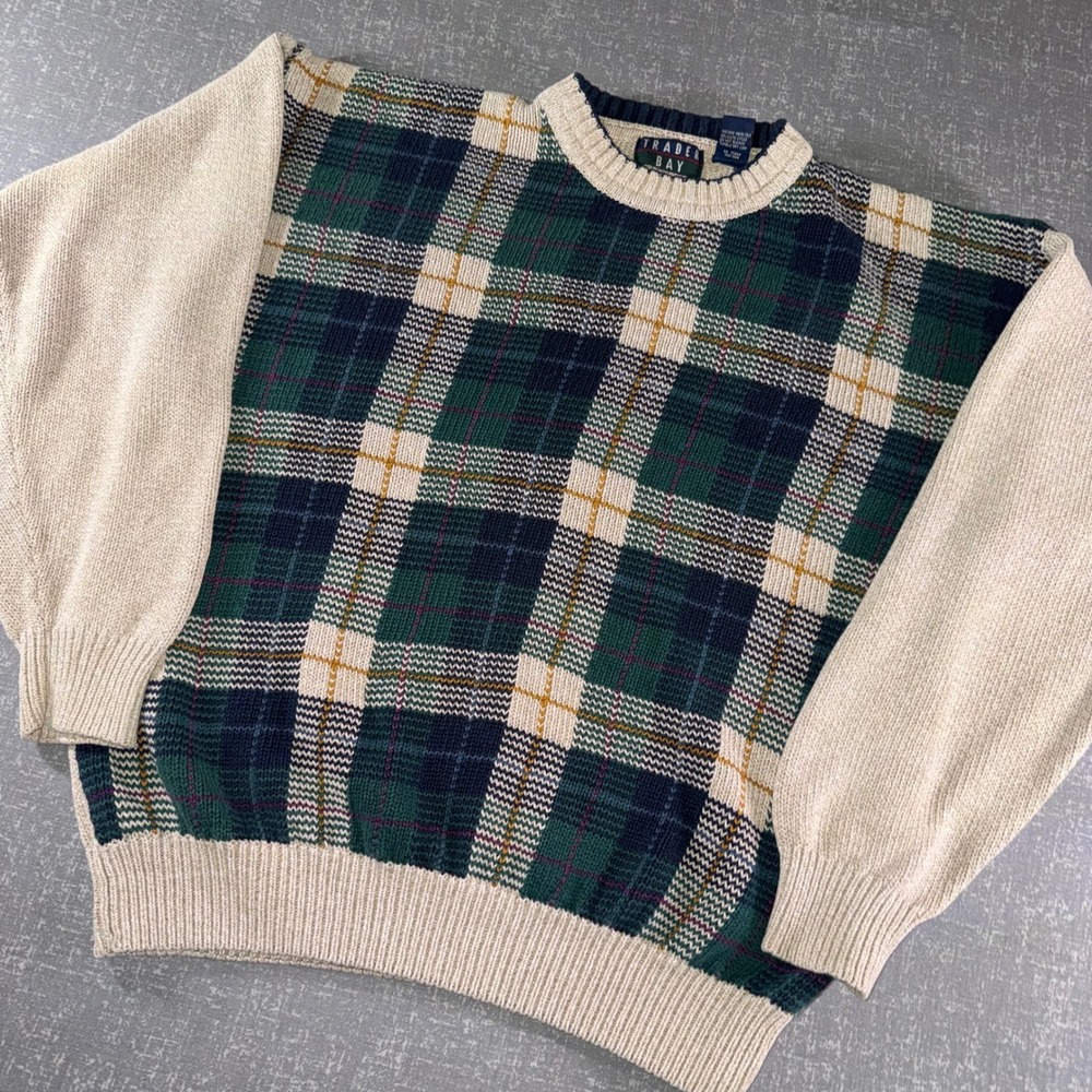 Vintage Plaid Knit Sweater Mens M Grandpa Cottagecore Dark Academia 90s